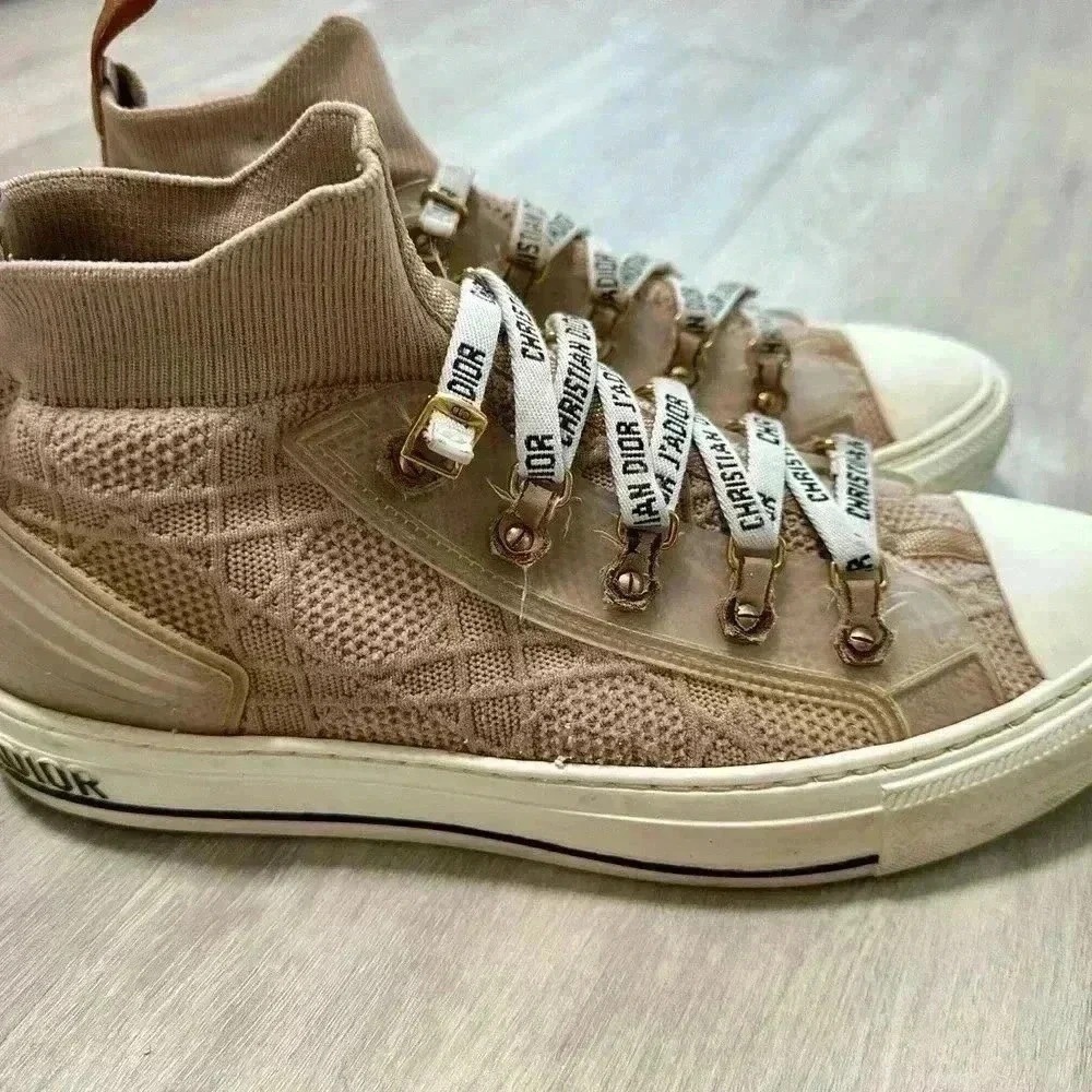 Christian Dior Walk'n'Dior Sneakers Womens 40 Nude Good High Top‎ Knit Cannage